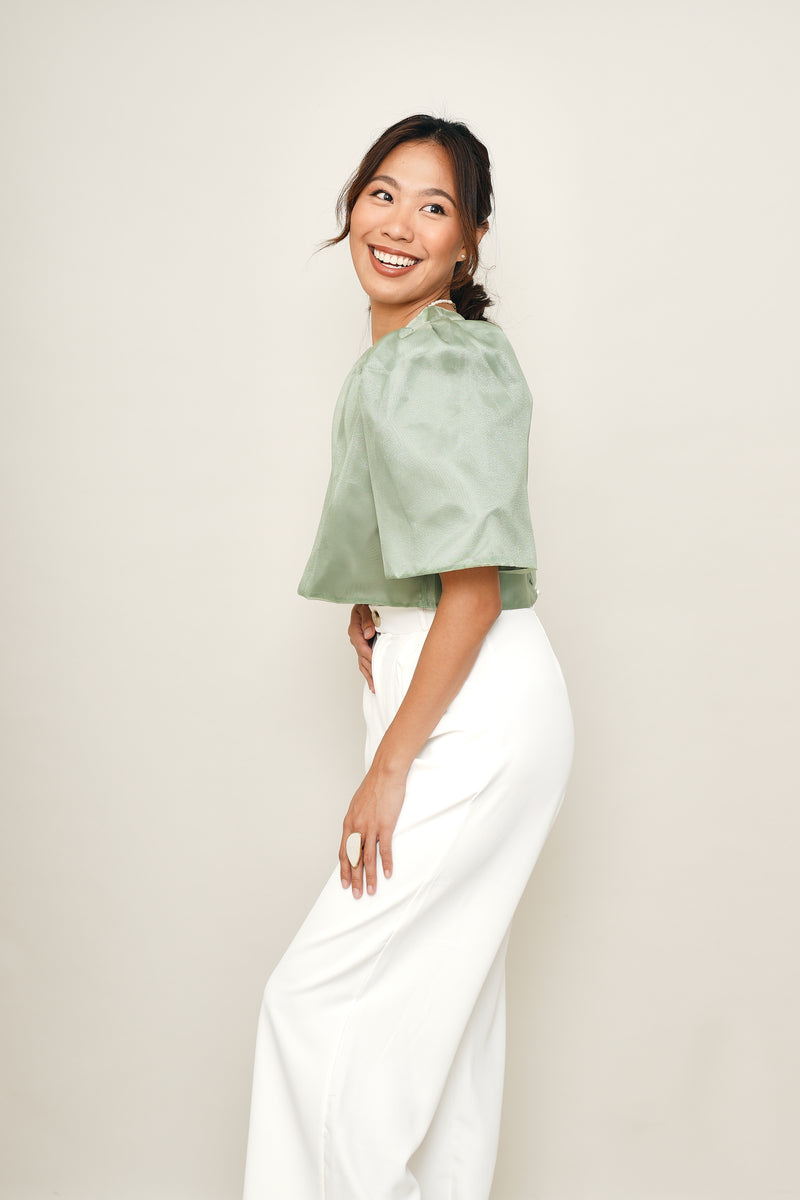 Eva Filipiniana Top - Sage Green Plain