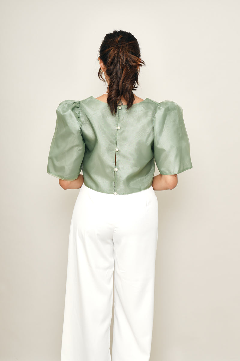 Eva Filipiniana Top - Sage Green Plain