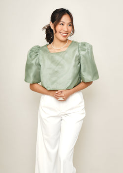 Eva Filipiniana Top - Sage Green Plain