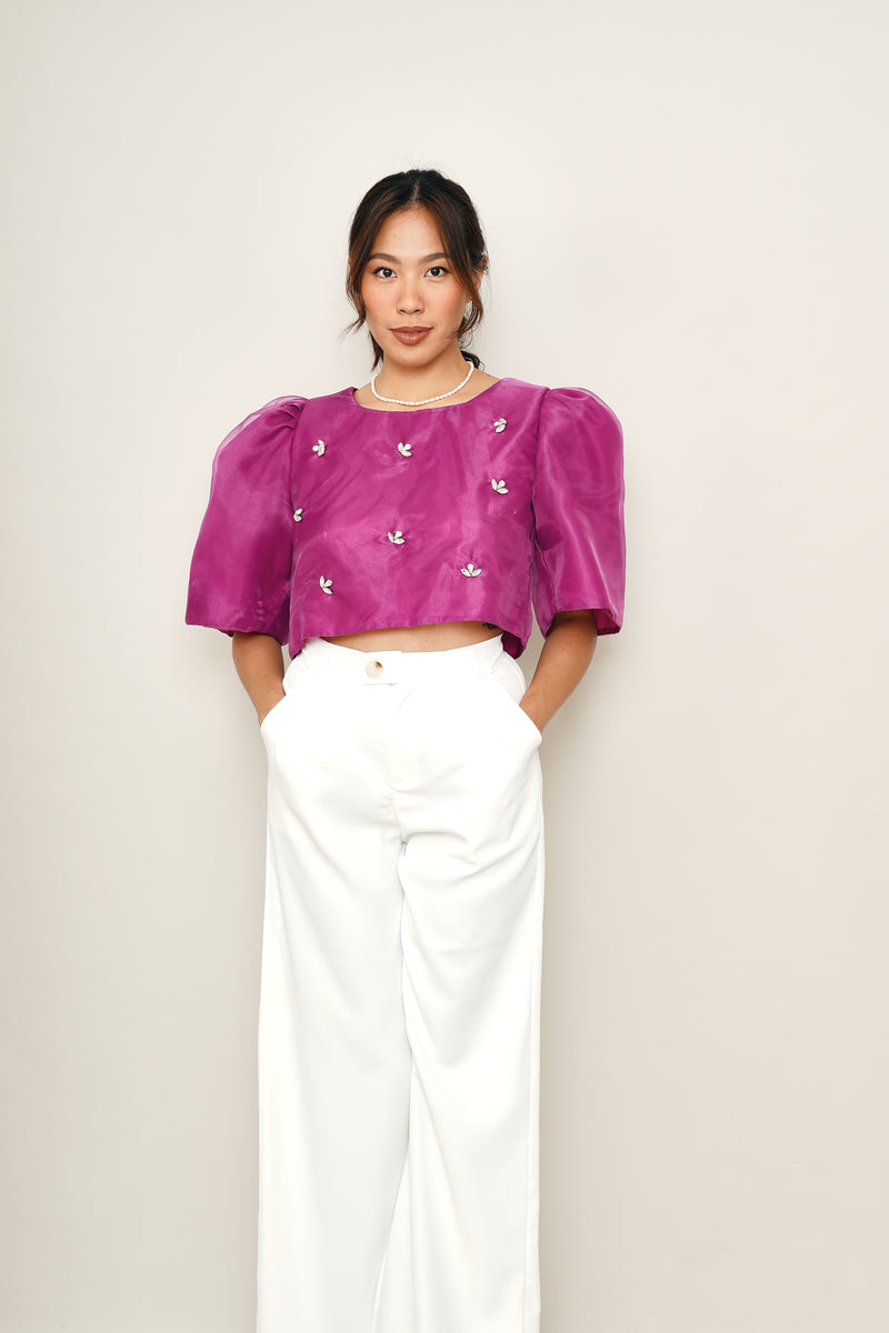 Eva Filipiniana Top - Magenta with Rhinestones