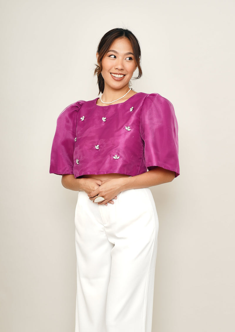 Eva Filipiniana Top - Magenta with Rhinestones