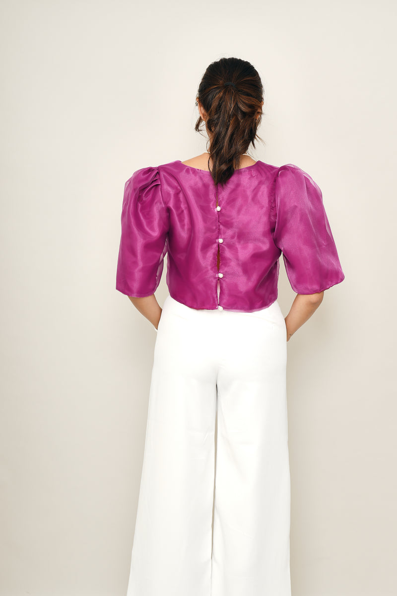 Eva Filipiniana Top - Magenta with Rhinestones