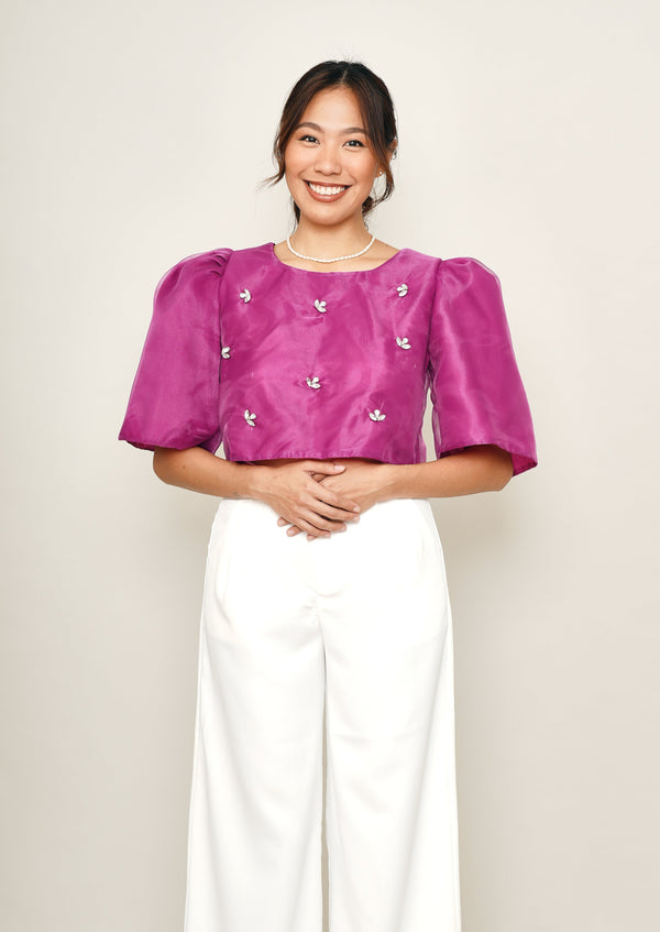 Eva Filipiniana Top - Magenta with Rhinestones