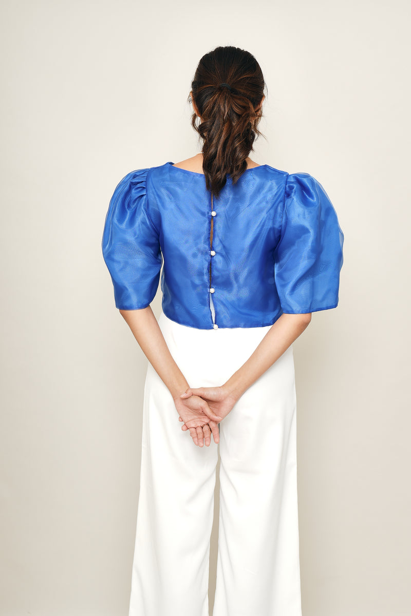 Eva Filipiniana Top - Electric Blue with Rhinestones