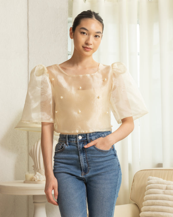 Eva Filipiniana Top - Cream with Pearl