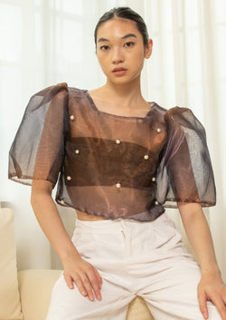 Eva Filipiniana Top - Purple Bronze with Pearl