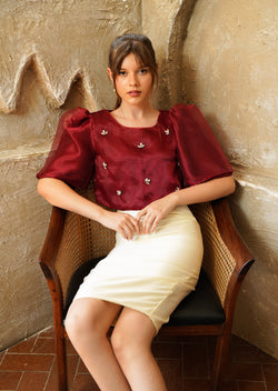 Eva Filipiniana Top - Maroon with Rhinestones