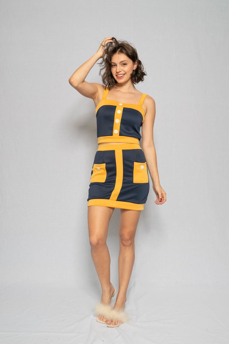 Serena Co-Ords - Mustard & Navy Blue