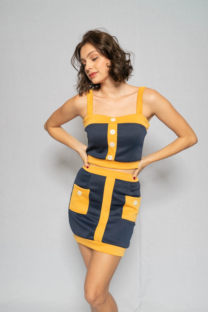 Serena Co-Ords - Mustard & Navy Blue