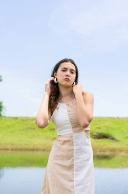 Penelope Dress - Beige and White