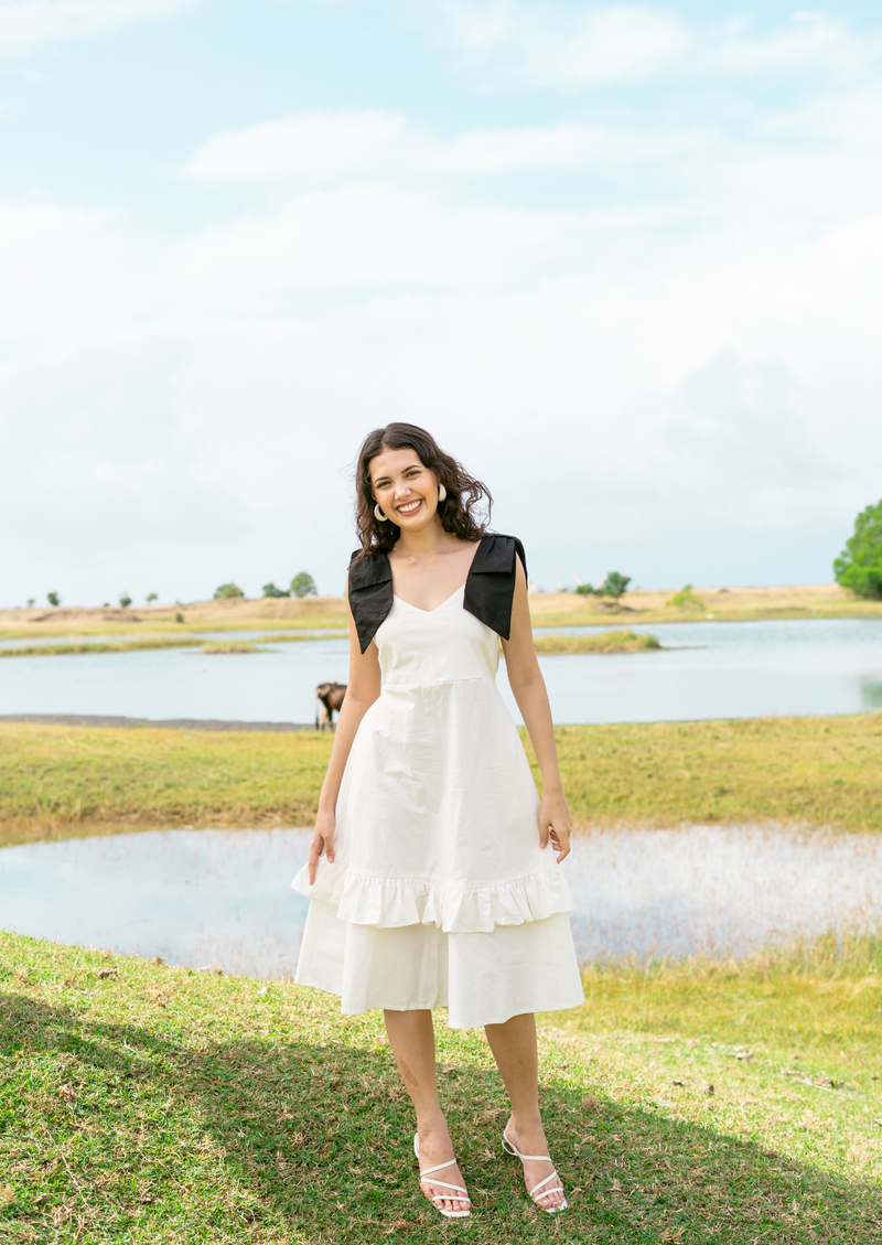 Ilka 2-way Dress - White X Black Ribbon