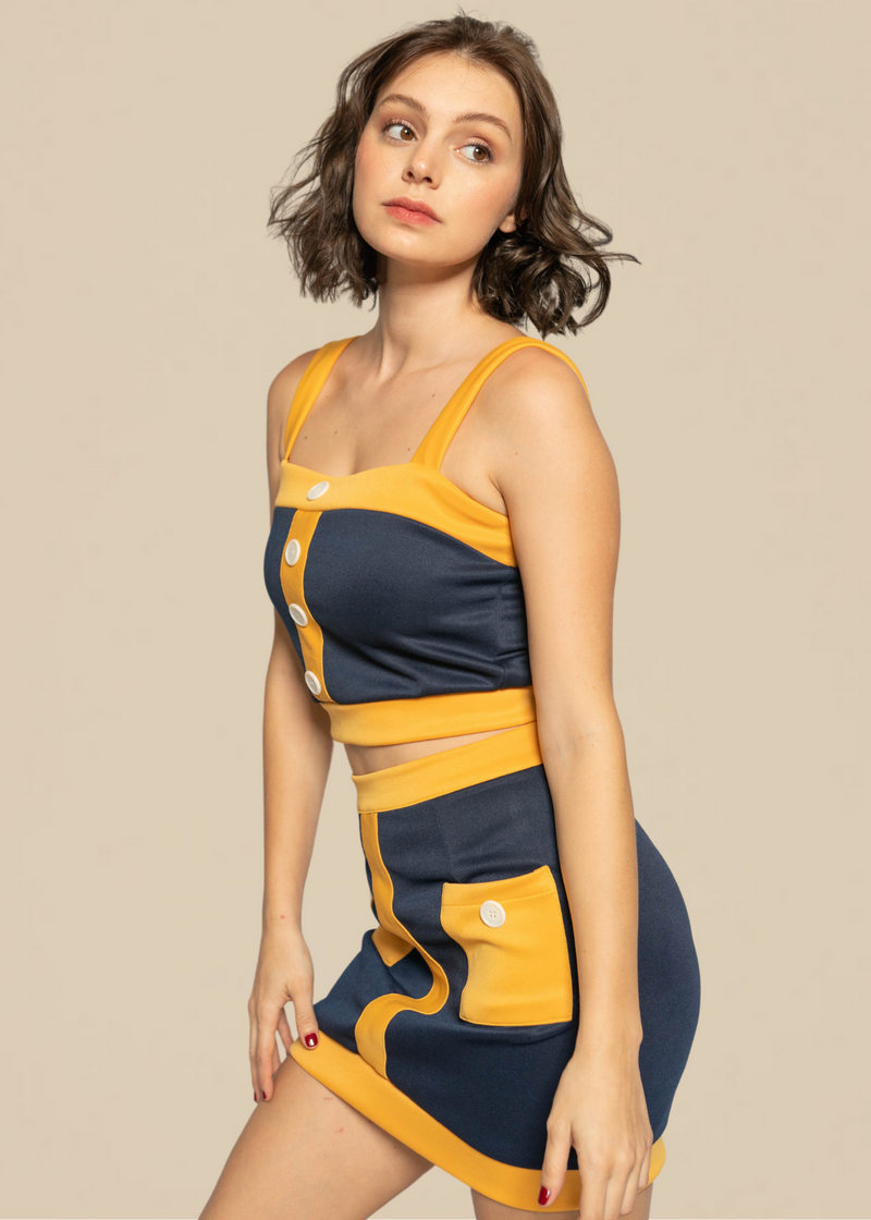 Serena Co-Ords - Mustard & Navy Blue